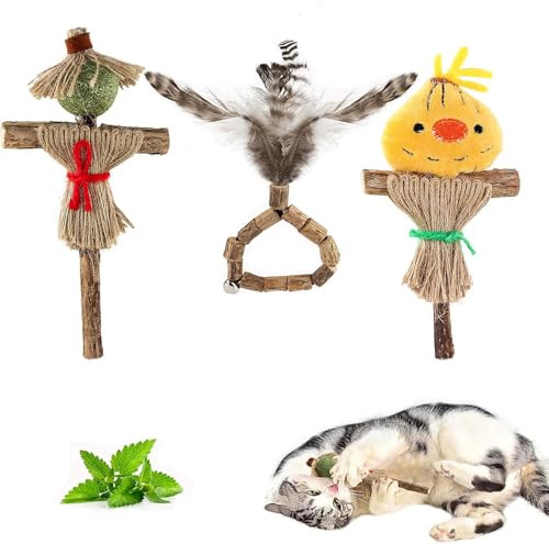 jiejack 3 stycken kattmynta leksak interaktiv kattleksak matatabi pinnar, kattmynta boll och fjäderleksak för tandrengöring och interaktiv lek