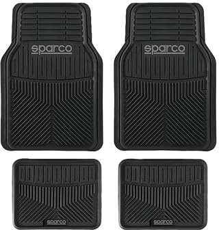 Sparco Alfombrillas de Coche Universales Recortables Negras 4 Piezas, Amazon Exclusive, PVC Resistente, Fáciles de Instalar, Antideslizantes y Lavables