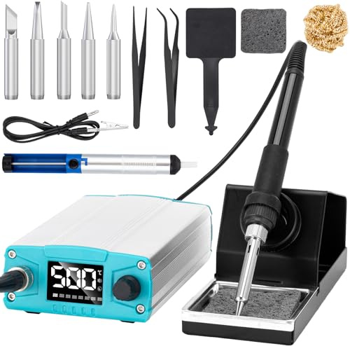 Lötstation,Lötkolben Set 75W,100°C-480°C Einstellbare Temperatur, Soldering Station Mit Schlafmodus, LED-Anzeige,5 Zusätzliche Lötspitzen,Entlötpumpe,Spitzenreiniger,2 ESD-Sichere Pinzette