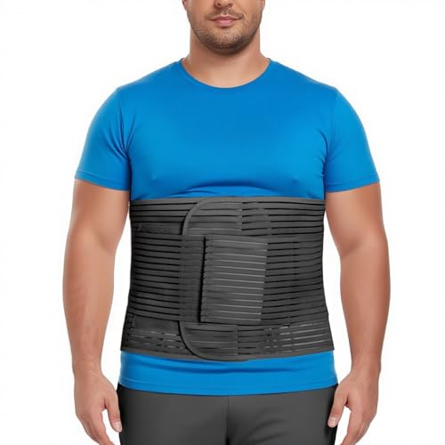 Gepoetry Abdominal Binder, 12-Inch Wide Elastic Belly Wrap for Plus Size Men and Women, Abdominal Binder Post-Surgery Stomach Compression Garment for Hernia Surgery, Natural Birth(Black,XXL)