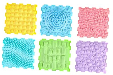 Pegciuho 6 Teilige Sensorische Puzzle Spielmatte mit Massagefunktion, Modulares Spielmaterial Aus TPE, Strukturierte Oberfläche, Angenehmer für Kinder, Ohne Rot