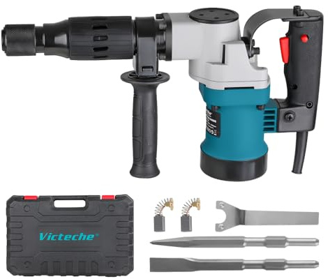 Victeche Electric Demolition Jack Hammer 12.5-Amp/1500W Heavy-Duty Concrete Breaker with Flat & Point Chisel