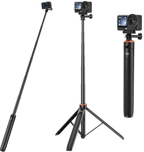 135cm Selfie-Stick & Reisestativ für DJI Osmo Action 6/Nano, Pocket 4/3, Alle GoPro, 2-in-1 Selfie-Stick Stativ mit Magnetische Schnellwechsel-Adapter, Tragbarer Einbeinstativ/Halterung/Zubehör