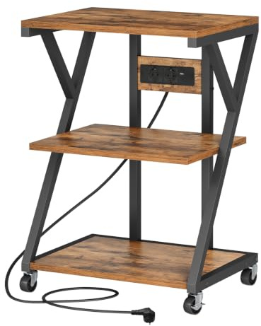 HOOBRO 3-stöckiger Druckerständer mit Ladestation, mobiler Druckertisch, Druckerwagen, vertikales Regal für Wohnzimmer, Küche, Homeoffice, Vintagebraun und Schwarz EBF33CPS01