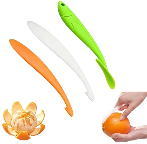 Juego de 3 peladores de naranjas, mandarinas y naranjas, pelador manual de frutas en naranja, blanco y verde