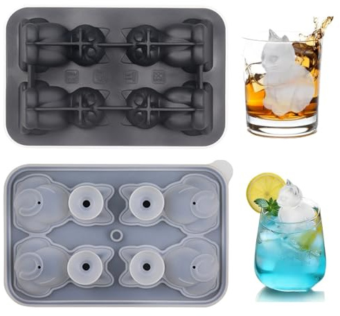 BOBOZHONG 3D Cat Ice Cube Tray Mould,Mould Cat Silicone Ice Cube Tray with Lid,for Whisky, Cocktails,Reusable Fun Cat Shape Ice Maker(black)