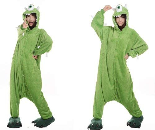 Unisex cartoon characters Green Mike Monster Sully Cookie Monster Elmo Onesie Fancy Dress Costume Hoody Pyjama Sleep wear Carnival Costume Green Mike Monster, S(height 150cm-160cm)