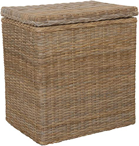 Korb-Outlet Wäschekorb/Wäschebox mit Deckel und Inlett aus echtem Rattan, Wäschetruhe (Grau Natur)