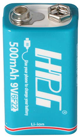 AccuCell - Batteria agli ioni di litio da 9 V, con presa di ricarica USB, 7,4 V, 500 mAh, 3,7 Wh, con funzione di ricarica USB