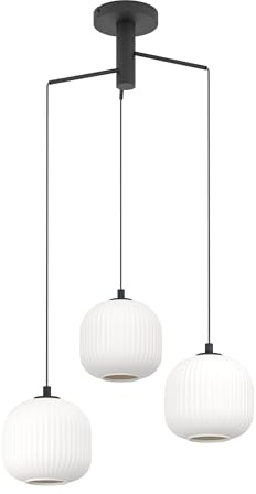 Eglo lámpara colgante Mantunalle, pendiente de 3 luces de mesa de comedor, luz colgante de metal en negro y cristal en blanco, iluminador de comedor colgante, casquillo E27, Ø 62 cm