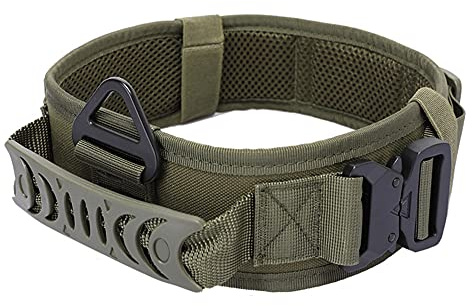 Vmokki Gepolstertes Hundehalsband 7cm Breit mit Zwei Schnalle, Kontrollgriff Taktisch Verstellbar Halsband für Große Hunde (Grün)