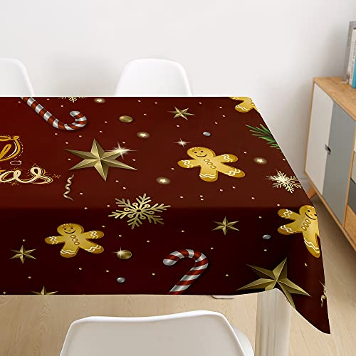 Hearda Weihnachten Tischdecke Abwaschbar Rechteckig, Xmas Christmas Polyester Tischdecken Wasserdicht Pflegeleicht Tischtuch für Küche Party Outdoor Garten Restaurant (Dunkelrot,140x140cm)