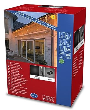 Konstsmide LED Dachrinnenlichterkette, mit 8h Timer, 730 bernsteinfarbene Dioden, 30V, Außen (IP44), 6W, schwarzes Kabel - 5380-800