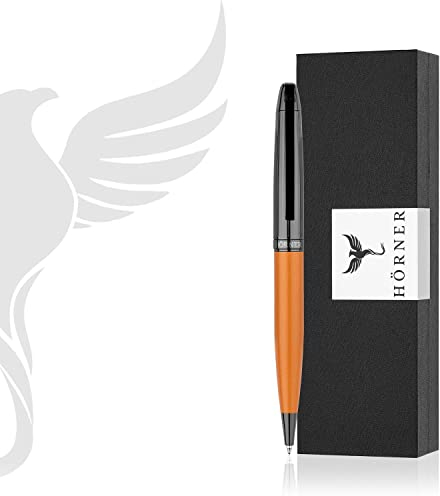 Hörner Auerus Hochwertiger Kugelschreiber Orange/Anthrazit | Aus Metall | edles Schreibset mit Geschenkbox I Dokumentenechter Stift | Modern ergonomisches | Attraktiver Stift für Männer und Frauen