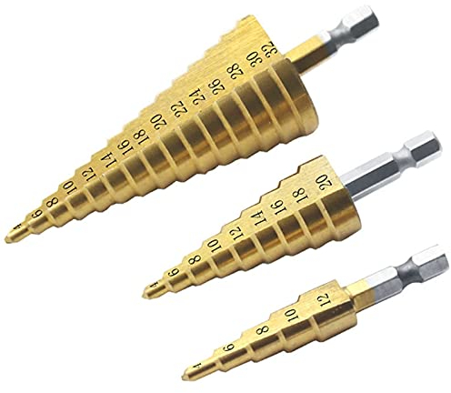 BAtlam Brocas de Corte Acero HSS Cono de Paso Grande Broca de Metal recubierta de Titanio Juego de Herramientas de Corte Cortador de Agujeros 4-12/20/32 mm (Color : 1pc 4 20mm) (3pc 4 12 20mm 32mm)
