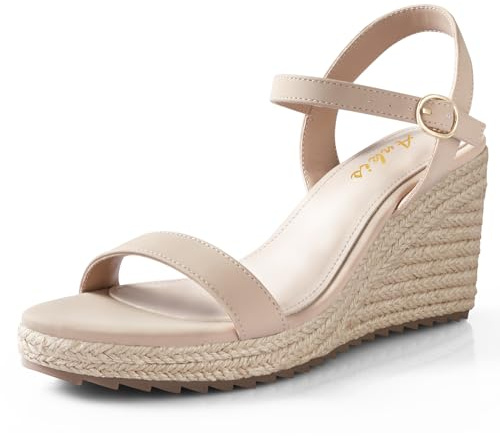 Ankis Platform Wedge Sandals for Women, Nude Espadrille Womens Wedge Sandals Comfortable Open Toe Ankle Strap High Heel Wedges for Women Dressy Summer -3.4Inch