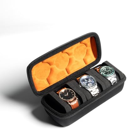 MATGEUT Watch Travel Case for men, Hard Watch Box Storage Organizer and Display fit Large&Small Watches (BLACK, 3 SLOTS)