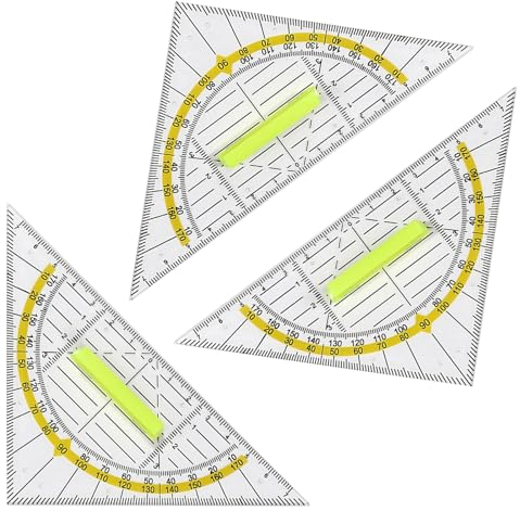 Geodreieck mit Griff 3 Stück, Geometrie Dreieck Lineal Klein Transparent,16cm Zeichendreieck Winkelmesser Set für Kinder Schule,Groß Kunststoff Metall Dreieck-Lineal,Flexibel Geo Kreisschablone