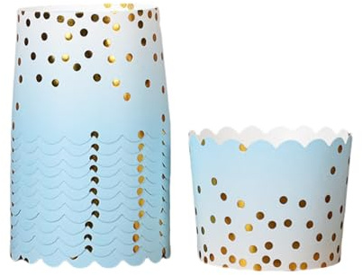 Tazas De Papel Para Hornear 50 Uds. Vasos De Papel Para Pastel Recubiertos Con Patrón De Moldes Para Muffins En 5 Colores Estampados En Oro Azul Y Blanco