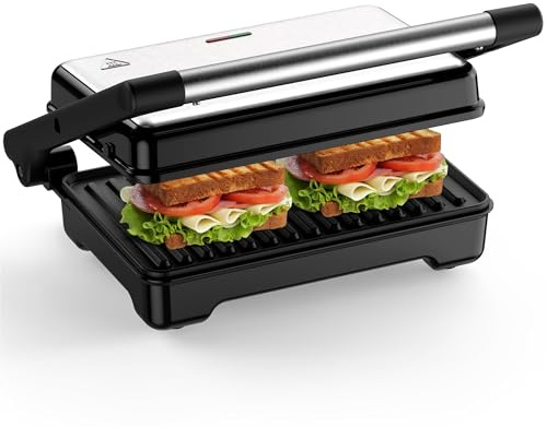 YASHE Panini Press Grill, 2-Slice Sandwich Maker with Nonstick Plates