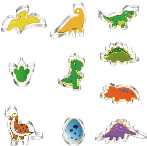 YCHYAN 10 Stück Dino Plätzchen Ausstecher, Dinosaurier Keksausstecher für Kinder, Rostfreie Stähle Dino Brot Ausstechformen, Kekse Backen Cookie Cutter, Dinosaurier Thematische Party Dekorationen