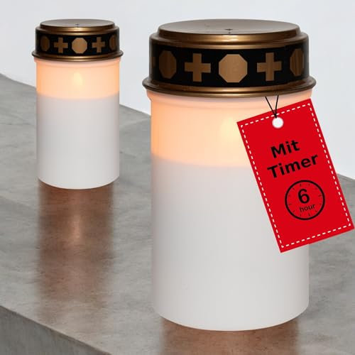 Novaliv 2 velas LED sin batería y temporizador, 6/18 velas para tumba, color blanco, luz permanente para tumba, velas LED parpadeantes, llama de cementerio, vela conmemorativa, farol para tumba, luz