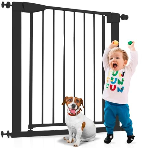 ALMAR Baby Sicherheitsbarriere 61-68 cm schwarz | Einfache Montage ohne Schrauben für Türen, Flure oder Treppen für Kinder oder Haustiere | Weißer Zaun mit selbstschließender Schwingung auf beiden