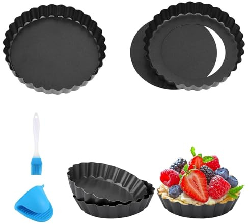 NONEOYNO Lot de 2 moules à tartelettes circulaires de 6 mm - Pinces isolantes en silicone - Bleu - Idéal pour les tartelettes en pâte brisée et mini tartelettes
