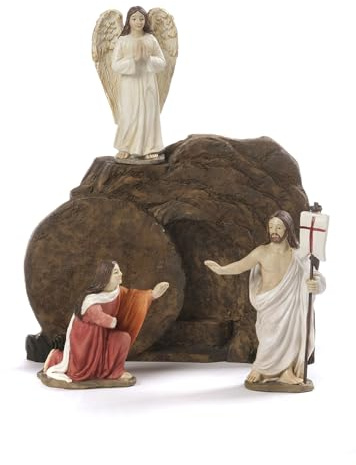 PABEN Set Risurrezione di Gesù 23.4 cm composto da 4 Pezzi Presepe Pasquale in Resina Articoli Religiosi