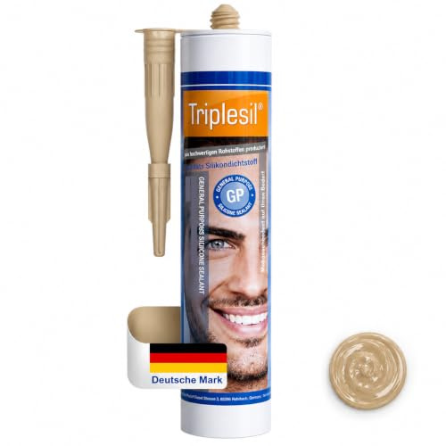Triplesil Premium Sanitär Silikon 1 x 310 ml Beige– Silikon Dichtstoff für Bad, Küche & Fenster – Wasserdicht – Silikon zum Abdichten Innen & Außen –UV Fugensilikon (1 x Beige)