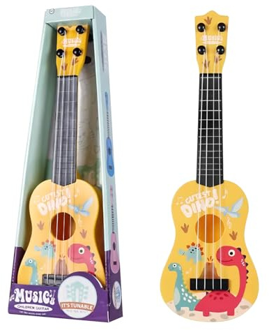 JurciCat 42cm Guitare Enfant Guitares et Instruments à Cordes pour Enfants avec 4 Cordes Ajustables Ukulele Enfants pour Les Tout Petits Les débutants Les garçons et Les Filles(Dinosaure)