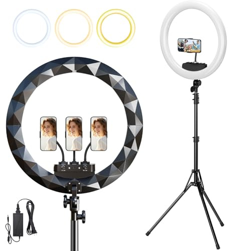 Large Ring Light with Stand, 19 Ring Light Tripod for iPhone, Professional Led Ringlight for Live Streaming, Barber, Makeup, YouTube, Tiktok, Black