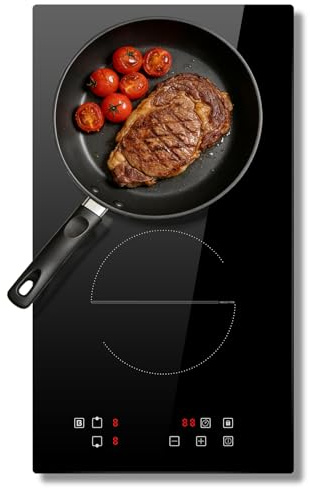 Disaenvir Plaque induction 2 feux 3500W, Table de Cuisson à Induction Encastrable 30CM, Commande Tactile, 9 Niveaux de Puissance, Minuterie, Boost, Verrouillage de Sécurité, 220V, sans Prise