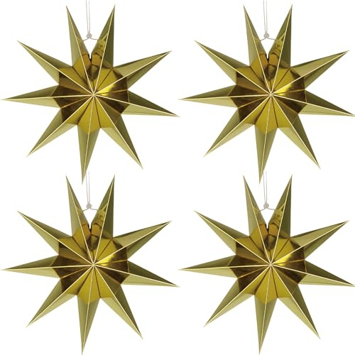 MUNSKT 4 Pzs Estrellas De Navidad Decoracion, Estrellas Papel Navidad para Colgar En El árbol De Navidad, Techo O Hogar, Decoración Navideña DIY 30 cm para Fiestas, Manualidades Festivas