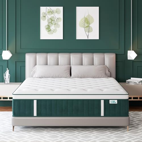 kuieoe King Size Mattress, 12 Inch Hybrid Mattresses in A Box with Gel Memory Foam Individually Pocket Innerspring Euro Top Medium Firm for Motion Isolation, Pressure Relief,Edge Support