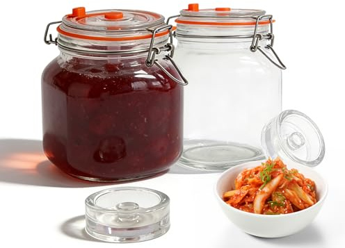 2 stycken fermenteringsglas med luftsluss: 32 oz stort fermenteringsglas med lock, bred öppning, fermenteringsglas praktiskt fermenteringsstartset för kimchi, surkål, surdeg starter