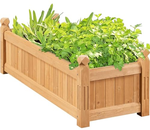 Yaheetech 110.5 × 40 × 35.5 cm Wooden Raised Garden Bed, Horticulture Wood Rectangular Garden Planter Outdoor, Raised Planter Box for Yard/Greenhouse/Vegetable/Flower/Herbs, Light Brown