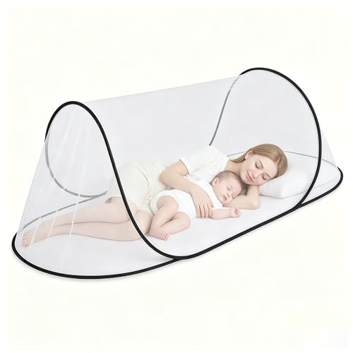 Moustiquaire Pliable, Moustiquaire de Voyage Pop-Up 200 x 80 x 56 cm, Tente avec Fermeture pour Lit Simple, Ultra Légère, Anti-Moustiques à 360°, Facile à Installer pour Camping, Dortoir et Maison