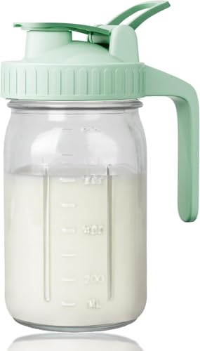 32oz Breast Milk Jug - 1 Glass Jar with Snap Lid and Pouring Spout, 100% Airtight Leakproof for Cold Sun Tea, Juice, Iced Coffee