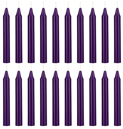 Mega Candles 20 pcs Unscented Dark Purple Exquisite Mini Taper Spell Candles, 4 Inch Tall x 1/2 Inch Diameter, Magic Chimes, Enchantment, Casting Rituals, Witchcraft, Wiccan, Altar, Metaphysical