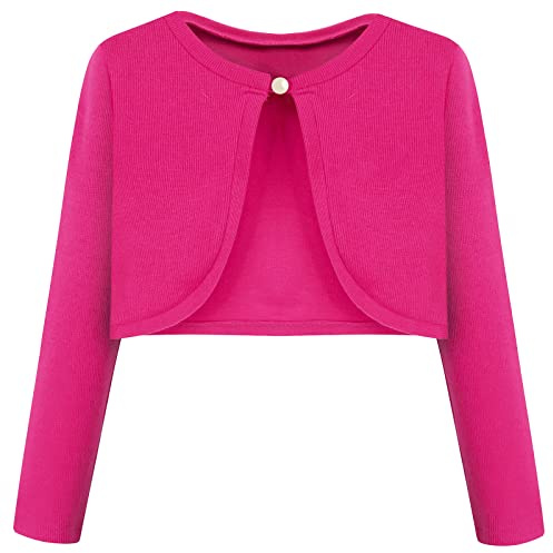 BONNY BILLY Gilet Fille Manches Longues Tricot Court Boléro Cardigan Enfant Fille 5-6 Ans Rose