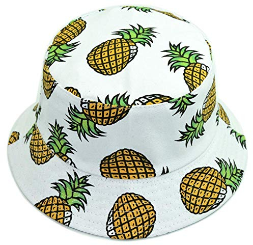 HugeStore Fischerhut mit Fruchtmuster, Sommerhut für Herren und Damen, Ananas, Weiß