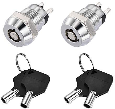 Sourcingmap 12mm 2 Positions Key Locking Push Button Switch with 2 Keys NO-Off Silver Tone 2pcs