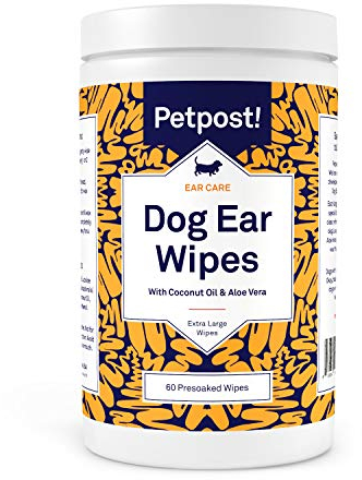 Petpost | Ohrenreiniger für Hunde - 60 Ultra-Weiche Wattetücher getränkt in Kokosnussöl/Aloe Lösung - Pflege bei Ohrmilben & Ohrinfektionen