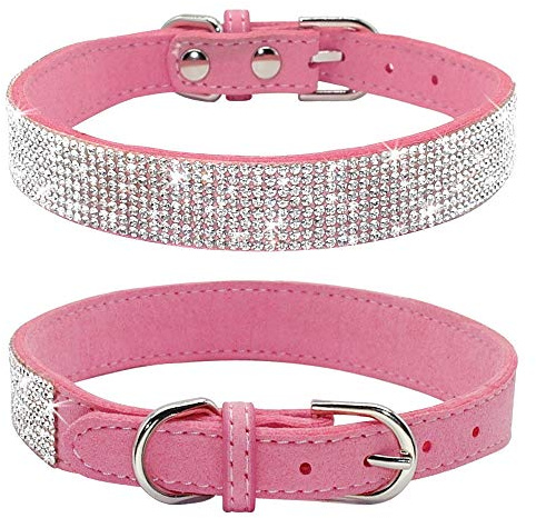 haoyueer Hundehalsband mit Strasssteinen, glitzernd, weiches Wildleder, für Hunde und Katzen