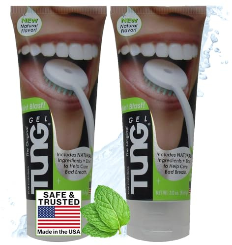 TUNG Tongue Gel, Natural Mint Blast Tongue Cleaner Paste, Bad Breath Odor Eliminator, Halitosis Defense, BPA Free, USA Made (2-PACK)
