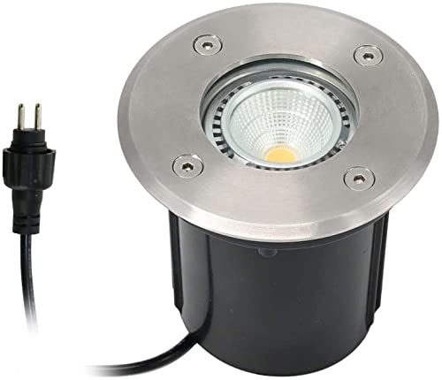 VBLED Gartus® 5W LED Bodeneinbaustrahler dimmbar(30%-60%-100%), Bodeneinbauleuchte für Außen, Bodenlampe Außen, rostfrei, befahrbar, 12V AC, Edelstahl rund, warmweiß