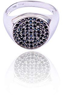 Remo Gammella Anello Chevalier Donna. Anello da MIGNOLO Tondo Argento 925 ZIRCONI Neri Misura 10 A 20 (12)