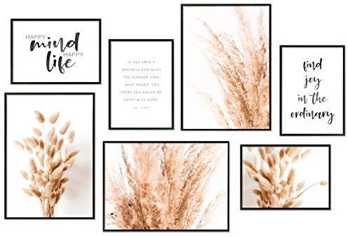 Hyggelig Home Premium Poster Set - 7 hochwertige Pampasgras Bilder - Gräser beige Pflanzen Blumen Gras Deko für Flur Wohnzimmer Schlafzimmer - ohne Rahmen