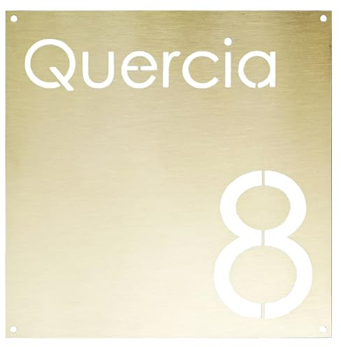 Guizzo Creart Targhetta in Ottone Inox, Dimensioni 15x15 cm - Targa Completamente Personalizzabile con Numero Civico Esterno Traforato - Prodotto Artigianale e Numeri Civici Esterni Made in Italy